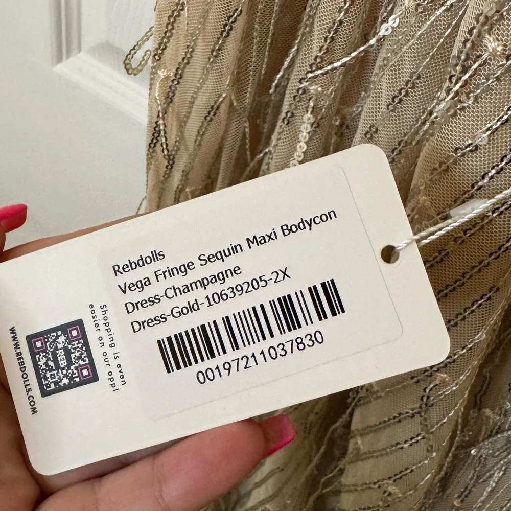 Rebdolls Champagne Sequin Fringe Maxi Dress - Picture 3 of 5